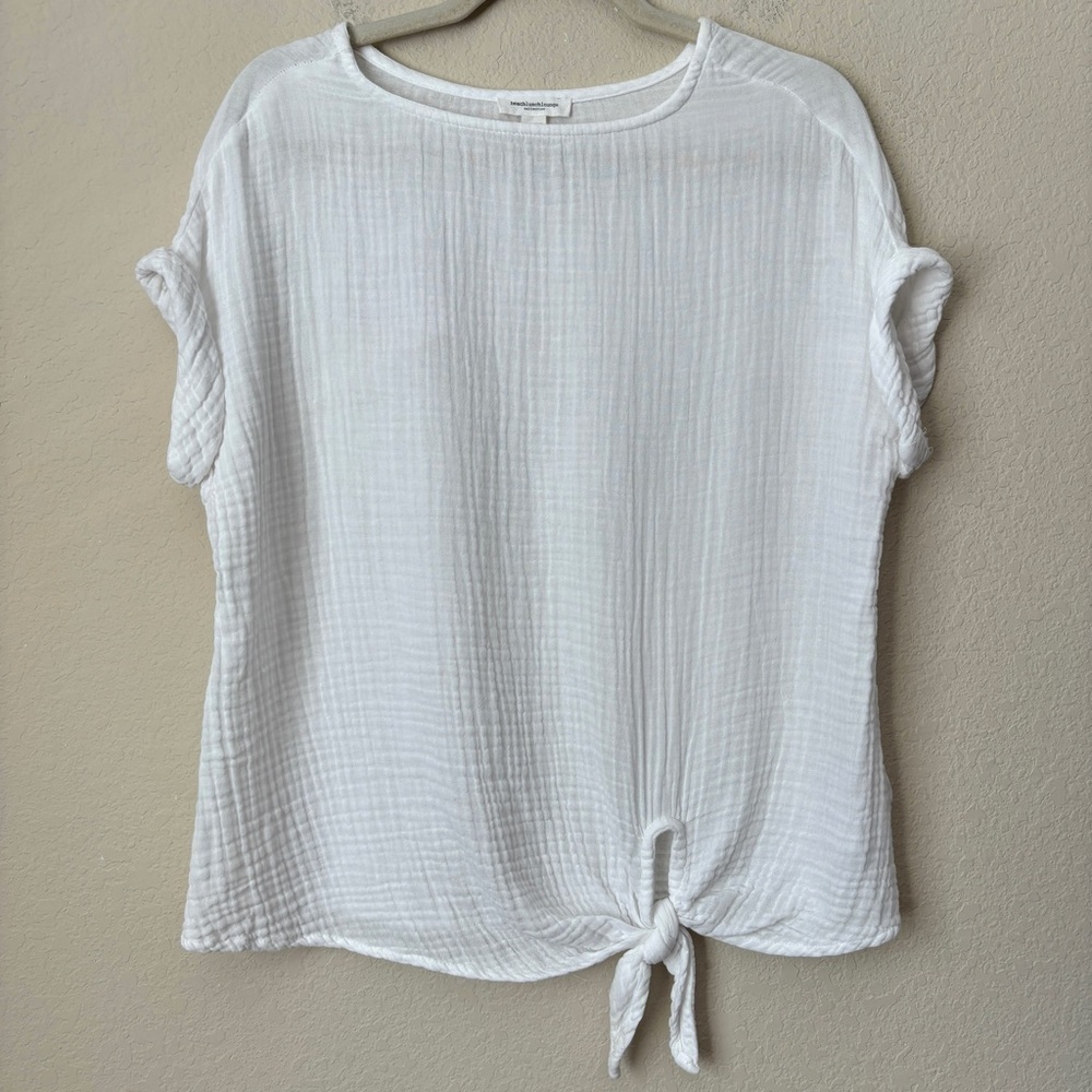 Beach Lunch Lounge Gauzy Cotton Tie Waist T-Shirt Essential Blouse Top